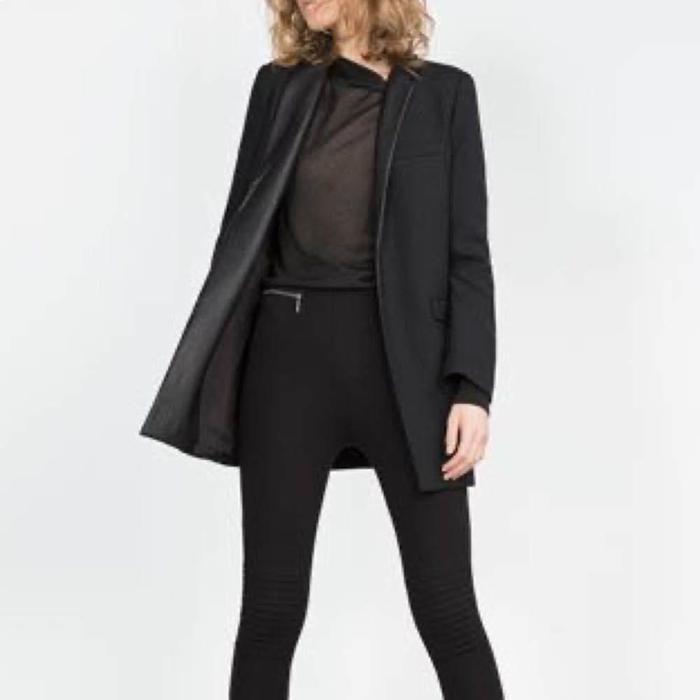 Zara Black Blazer with Leather Trim - Picture 2 of 13